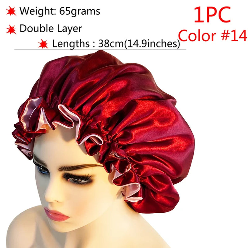 Silk Hair Bonnet Satin Cheveux Nuit Single Double Layer Silk Hair Cap for Women Sleeping Adjust Head Cover Hat Beauty Products