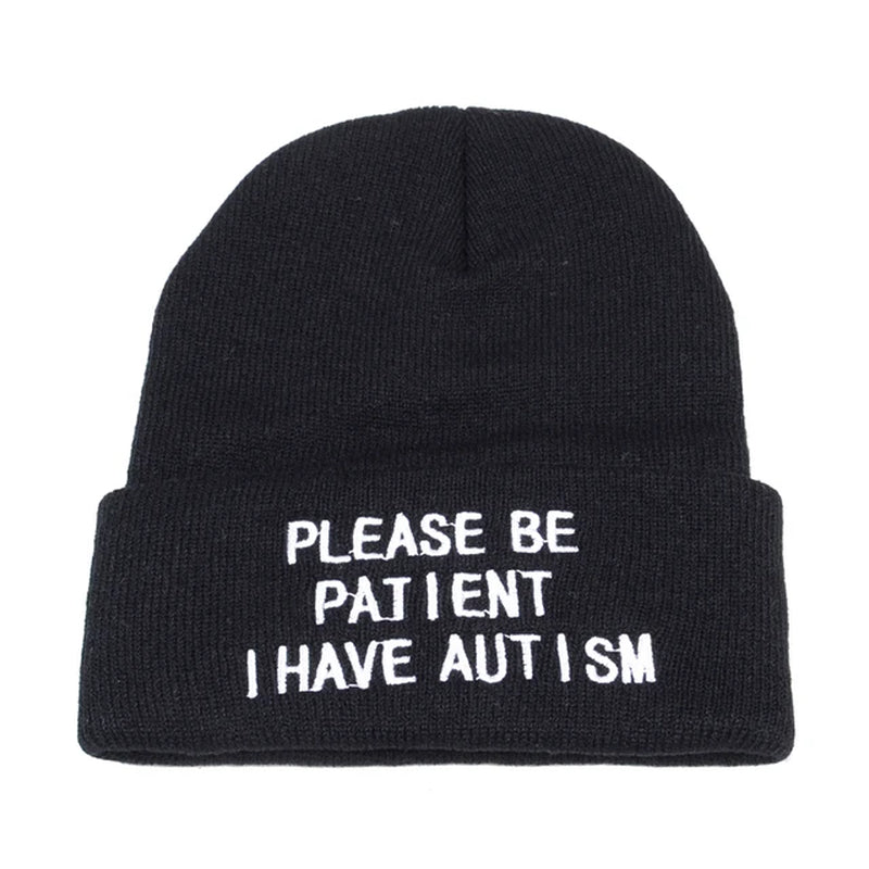 Please Be Patient I Have Autism Letter Embroidery Knitted Hat Men Women Warm Winter Beanie Outdoor Sports Skiing Beanies