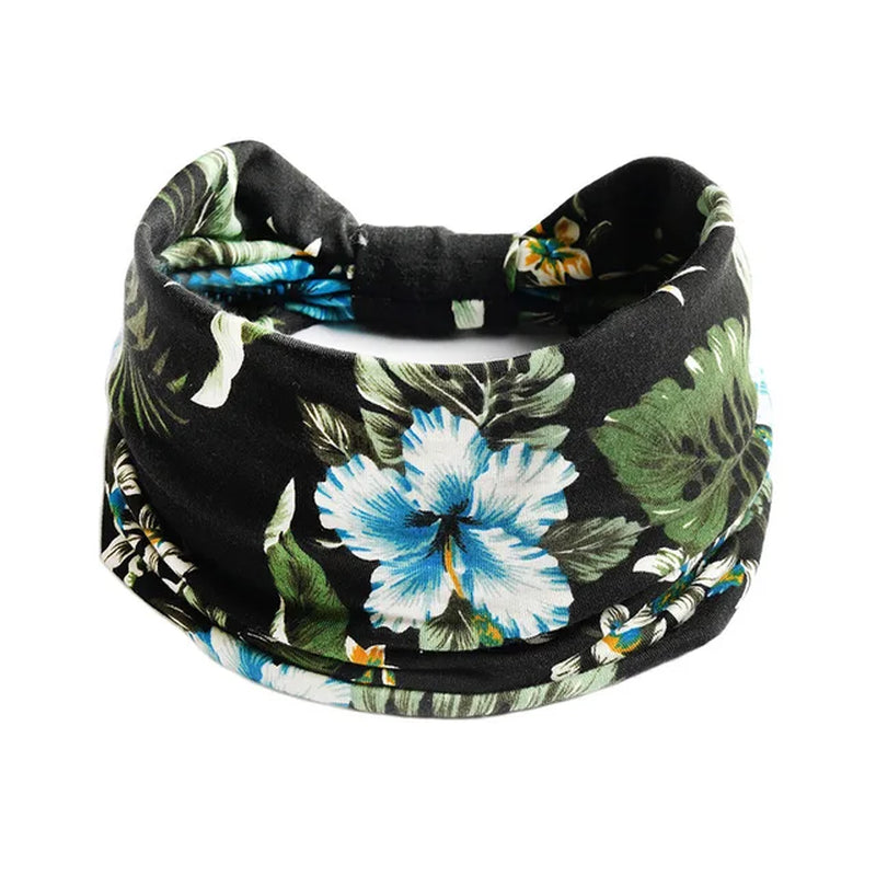 Wide Bandana Headbands for Women Boho Bandeau Headbands Knot Hair Scarf Bands Stretch Floral Printed Non Slip Headbands Elastic