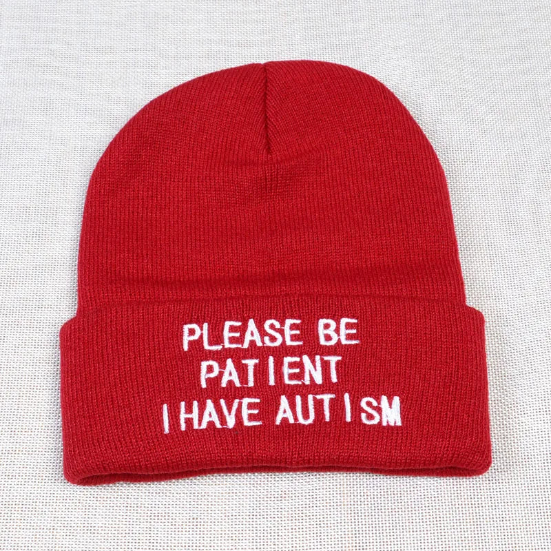 Please Be Patient I Have Autism Letter Embroidery Knitted Hat Men Women Warm Winter Beanie Outdoor Sports Skiing Beanies