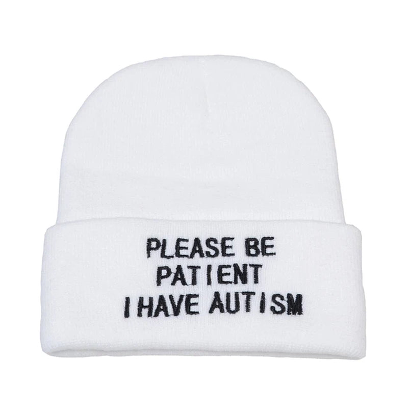 Please Be Patient I Have Autism Letter Embroidery Knitted Hat Men Women Warm Winter Beanie Outdoor Sports Skiing Beanies