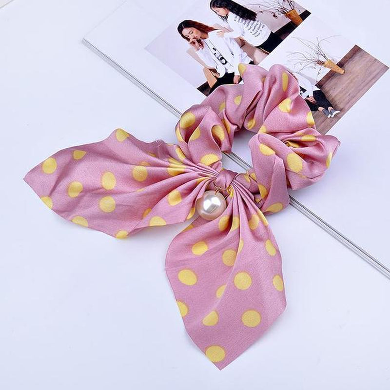 New Chiffon Bowknot Silk Hair Scrunchies Women Pearl Ponytail Holder Hair Ties Hair Rope Rubber Bands Headwear Hair Accessories