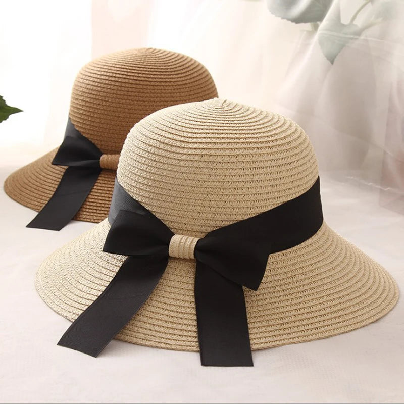 Bucket Hat Panama Fashion Straw Hat Women'S Summer Hats Shade Sun Protection Outdoor Beach Vacation Hat Beach Cap