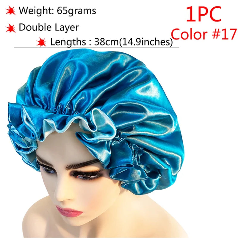 Silk Hair Bonnet Satin Cheveux Nuit Single Double Layer Silk Hair Cap for Women Sleeping Adjust Head Cover Hat Beauty Products